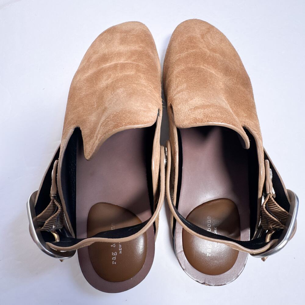 Rag & Bone Ansley Slide Suede Leather Buckle Mules Brown Size 39 - Picture 3 of 11